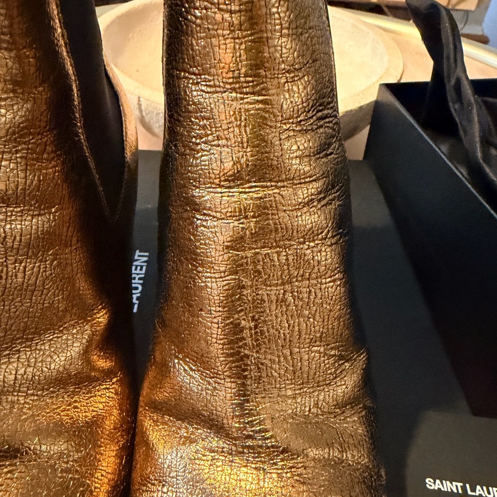 Authentic Saint Laurent Cracked Metallic Gold LouLou Boots Size 38 - Picture 9 of 16